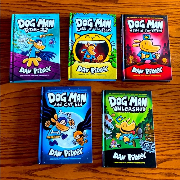 5 Dog Man hard cover books by Dav Pilkey